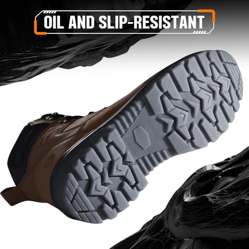Image of NINGO Work Boots for Men, Steel Toe Waterproof Boots with Puncture Proof, Oil & Slip Resistant, Comfortable Mens Construction Boot with EH Protection, Leather Shoes for Industrial