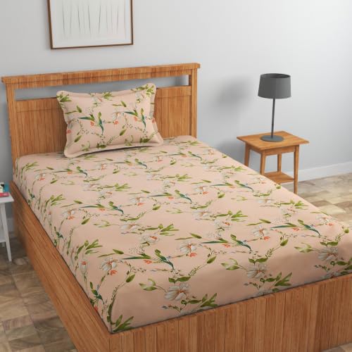 Image of NHD HOME Pure Cotton 220 tc Flat Single Bedsheets for Summer Breathable | Wrinklefree | Super Soft (Size-60 X 90 Inch) with 1 Pillow Covers (Size-17 X 27 Inches, Blush Blossom