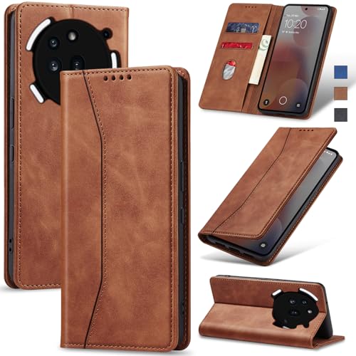 Image of Jasonyu Case for Nothing Phone (3a) Pro Leather Wallet Flip Cover with Card Holder,Kickstand, Magnetic Closure,TPU Shockproof Phone Case,Brown