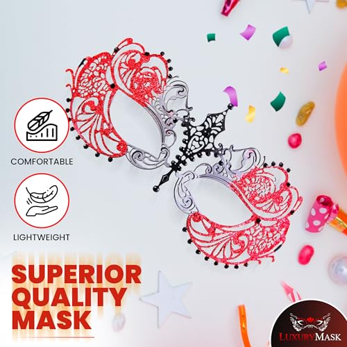 Image of Masquerade Mask for Women with Rhinestones - Elegant Metal Half Face Mask for Masquerade Parties, Mardi Gras, & Themed Events