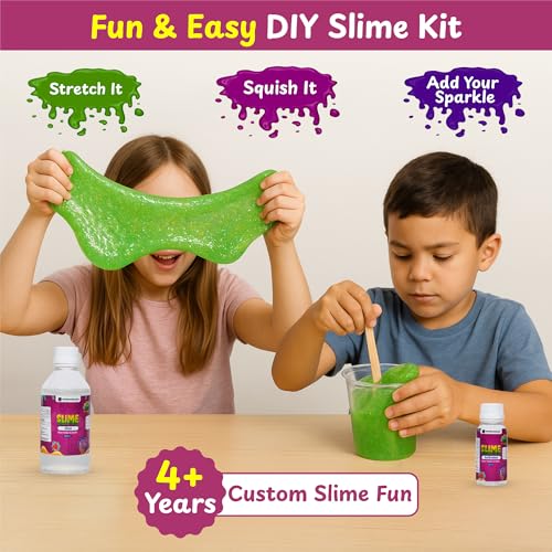 Image of Junior Slime Kit for Kids, 15+ Activities with Instruction Manual, Glitter, Confetti & 4 Moulds, Slime Making Kit for 4+ Years Boys & Girls