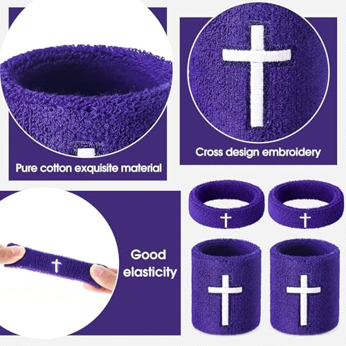 Image of Soulchen 4 pcs Cross Bicep Bands Wrist Bands Christian Arm Sweat Wristbands Absorbent Armband for Men Women Football Baseball Players Sports Activities Supplies