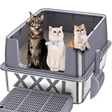 KITCATY XXL Stainless Steel Litter Box with Lid
