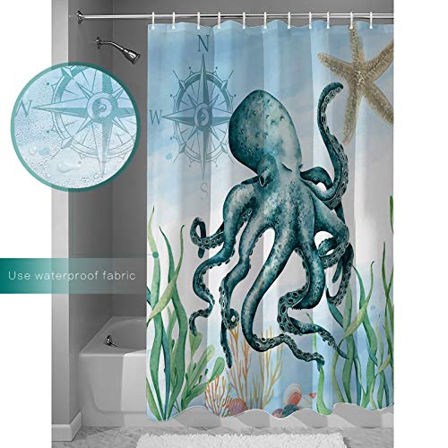 Bedsweet Shower Curtain Set,Ocean Animal Octopus 36 X 72 Inches Fabric Stall Shower Curtain With Hooks Decorative Bathroom Bath Curtain Decor #TOP2
