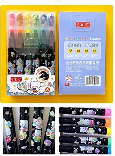 Image of Crackles 6 Piece Star Themed Highlighter color marker pens for office and school kids boys and girls- pack of 1