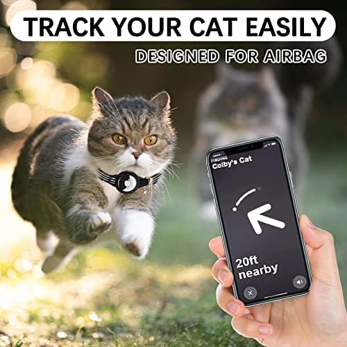 AirTag Cat Collar with Waterproof Cover, Lioenyong Integrated AirTag Cat Collar, Reflective GPS Cat Collar with AirTag Holder and Bell Compatible for the Apple AirTag for Boys Girls Cats