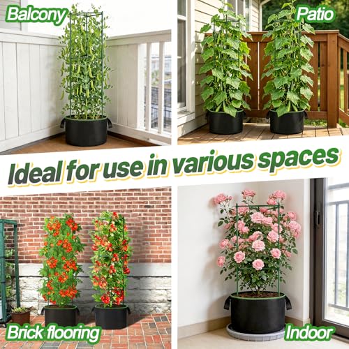 Image of ANPHSIN Sturdy Triangle Tomato Cage with Movable 7 Gal Grow Bags, 3 Sets | 47'' Plants Garden Trellis Planters, Support for Indoor Outdoor Beans, Peppers, Eggplants, Climbing Vegetables