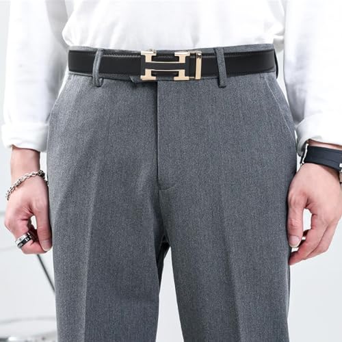 Image of Aurolran Men&Womens Leather Dress Belt Business Automatic Buckle Belt Color-Black Silver Gold