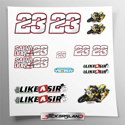 Luca Salvadori Lot de 23 autocollants de moto autocollant Like a Sir Stickers | Vinyle adhésif FACILE APPLICATION Impression UV | Stickersland®