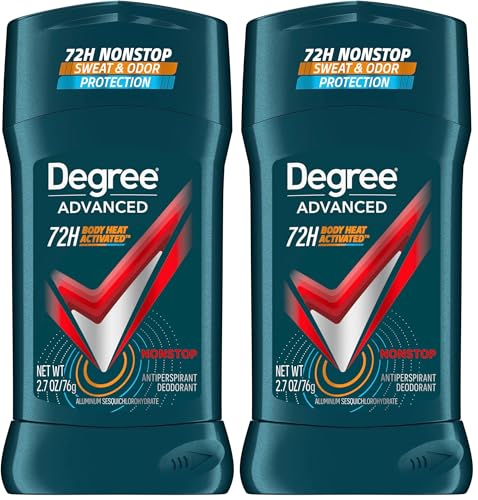 Degree Men Antiperspirant Deodorant Nonstop 72-Hour Sweat and Odor Protection Antiperspirant For Men With Body Heat Activated Technology 2.7 oz (Pack of 2)