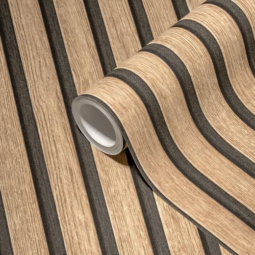 TAPETE LIVING Vliestapete Holzoptik 3D Holzpaneele Braun Beige Moderne skandinavische Wandpaneele Lamellenwand Naturholz