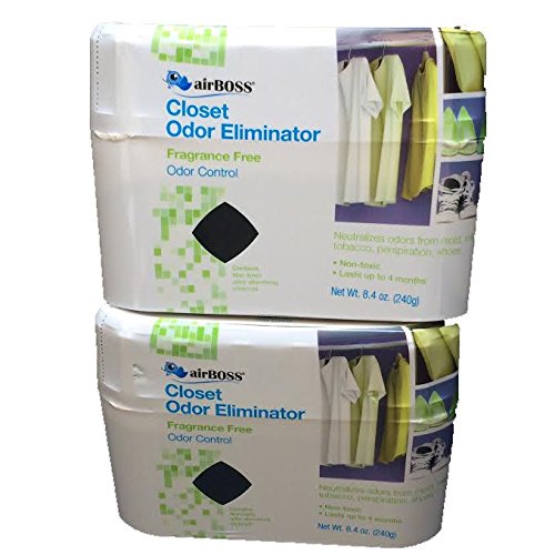 AirBoss Closet Odor Eliminator-Fragrance Free Odor Control-Non Toxic-Lasts 4 Months-Total 2 Closet Eliminators