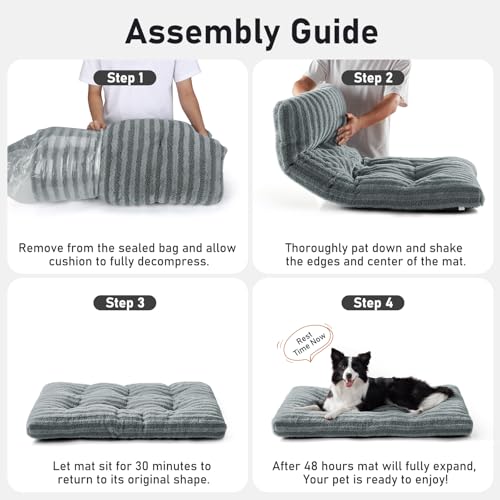 FURTIME Washable Dog Bed Large Sized Dogs, Deluxe Dog Crate Beds Comfy Fluffy Kennel Pad Anti-Slip Pet Sleeping Mat, Machine Washable Dogs Pillow, 35"x23"x3.5", Gray by FURTIME - Image 8