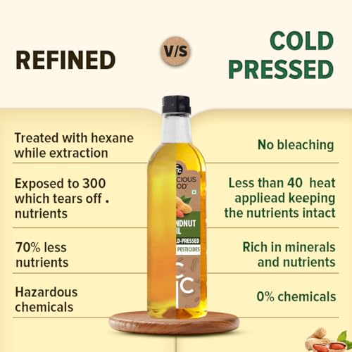 Image of Conscious Food Cold Pressed Groundnut Oil |1 liter X Pack of 2 | Peanut Oil | Natural | Cooking Oil | Kolhu /Kacchi Ghani /Chekku | Mungfali tel | PET bottle