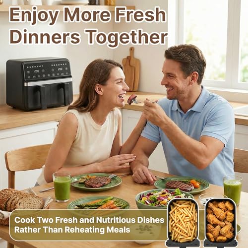 Ludatido 9QT Large Double Air Fryer, 10-in-1 Dual Basket Air Fryer with Match Cook & Sync Finish, 2 Independent Frying Baskets for Roast, Broil, Dehydrate, Fast & Simple Cooking, Black - Image 7