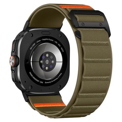 Image of Bandletic Rugged Nylon Compatible with Galaxy Watch Ultra Bands 47mm 2025 /2024 for Men, Stretchy Wide Sport Loop Strap with G-Hook Compatible with Samsung Ultra Watch Band, Black Buckle, Army Green