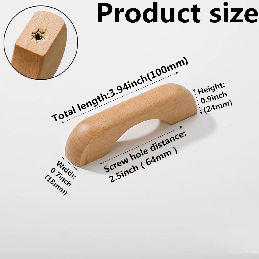 SYZOW 6 Pezzi Maniglie da cucina in legno, 64mm Hole Centers, Cassetto in legno Pull Kitchen Cabinet Maniglie