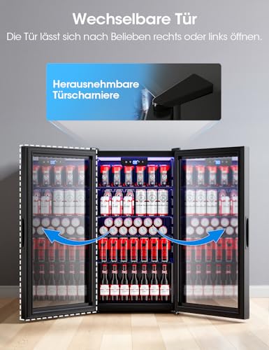 JUMMICO 93L Getränkekühlschrank: Frostfrei, Extrem Leise & Energiesparend. Platz für 126 Dosen, 4 höhenverstellbare Regale – Elegantes Design für Bar, Wohnzimmer und Home Office.