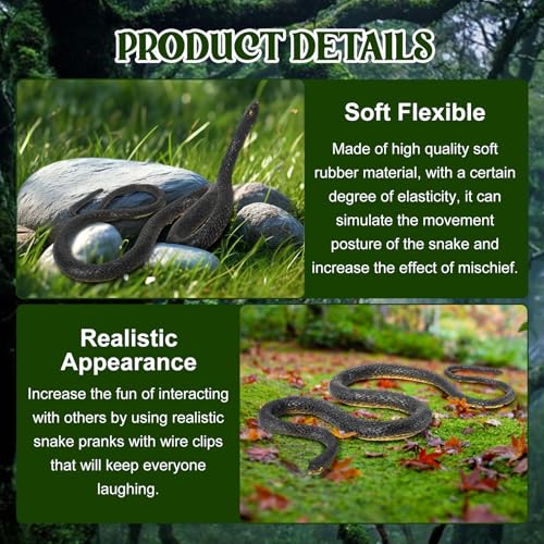 JRJRN 110cm Schlangenstreich mit Schnurclip, Realistischer Schlangenstreich, Prank Gummi Simulation Schlange, Clip-on-Schlangenstreich, Spielzeugschlange Lustig Snake Prank für Erwachsene Kinder