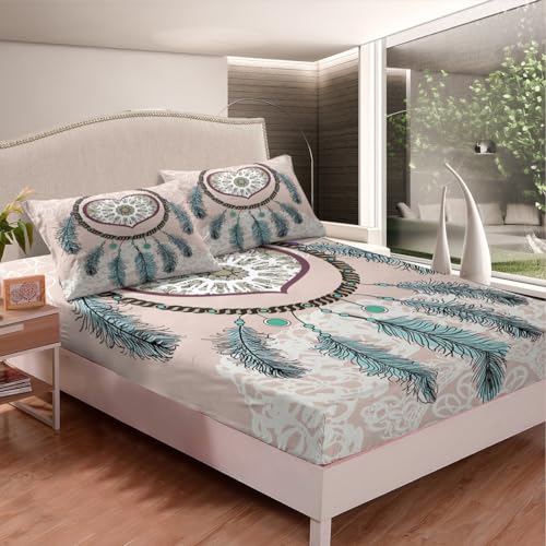 Feelyou HML7086CLWT TWIN Dreamcatcher Bed Sheet Set Boho Dream Catcher Decor Bedding Set Indian Native American Fitted Sheet thumb #1
