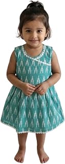 Mom and Me Baby Girls Muslin Cotton Frock | Soft Summer Dress with Cotton Lining | Sleeveless Ikat Print Dress | Back Zip... Price In India