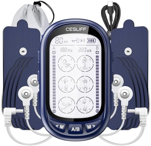 Dual Channel TENS EMS Unit Large Screen 24 Modes 36 Levels Intensity Muscle Stimulator, Rechargeable Electric Pulse Massager TENS Machine for Lower Back Neck Shoulder Pain Relief with 10 Pads