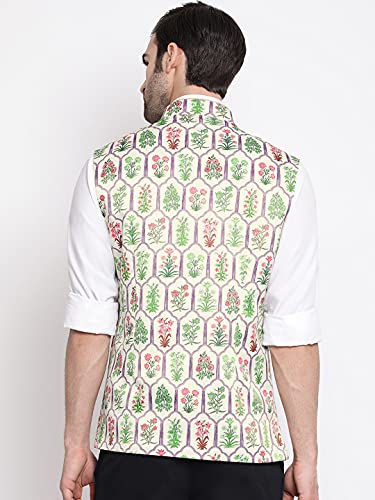 Image of VASTRAMAY Mens Silk Blend Nehru Jacket - Timeless Style & Versatility | Digital Floral Printed Ethnic Sleeveless Coat for Formal & Casual Wear
