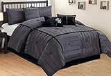 Legacy Decor 7-pc Grey/Chorcoal & Black Faux Silk Stitched Comforter Set, Queen Size