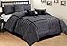Legacy Decor 7-pc Grey/Chorcoal & Black Faux Silk Stitched Comforter Set, Queen Size