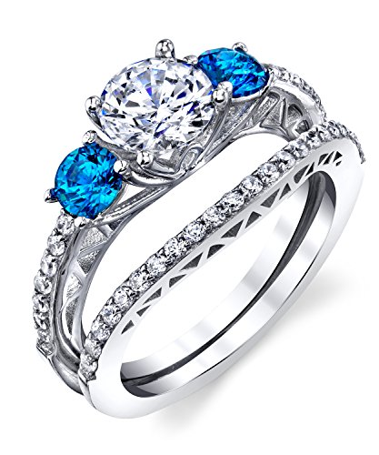 Metal Masters Co. Sterling Silver 925 Engagement Rings Wedding Band Bridal Set Cubic Zirconia 2pcs 8