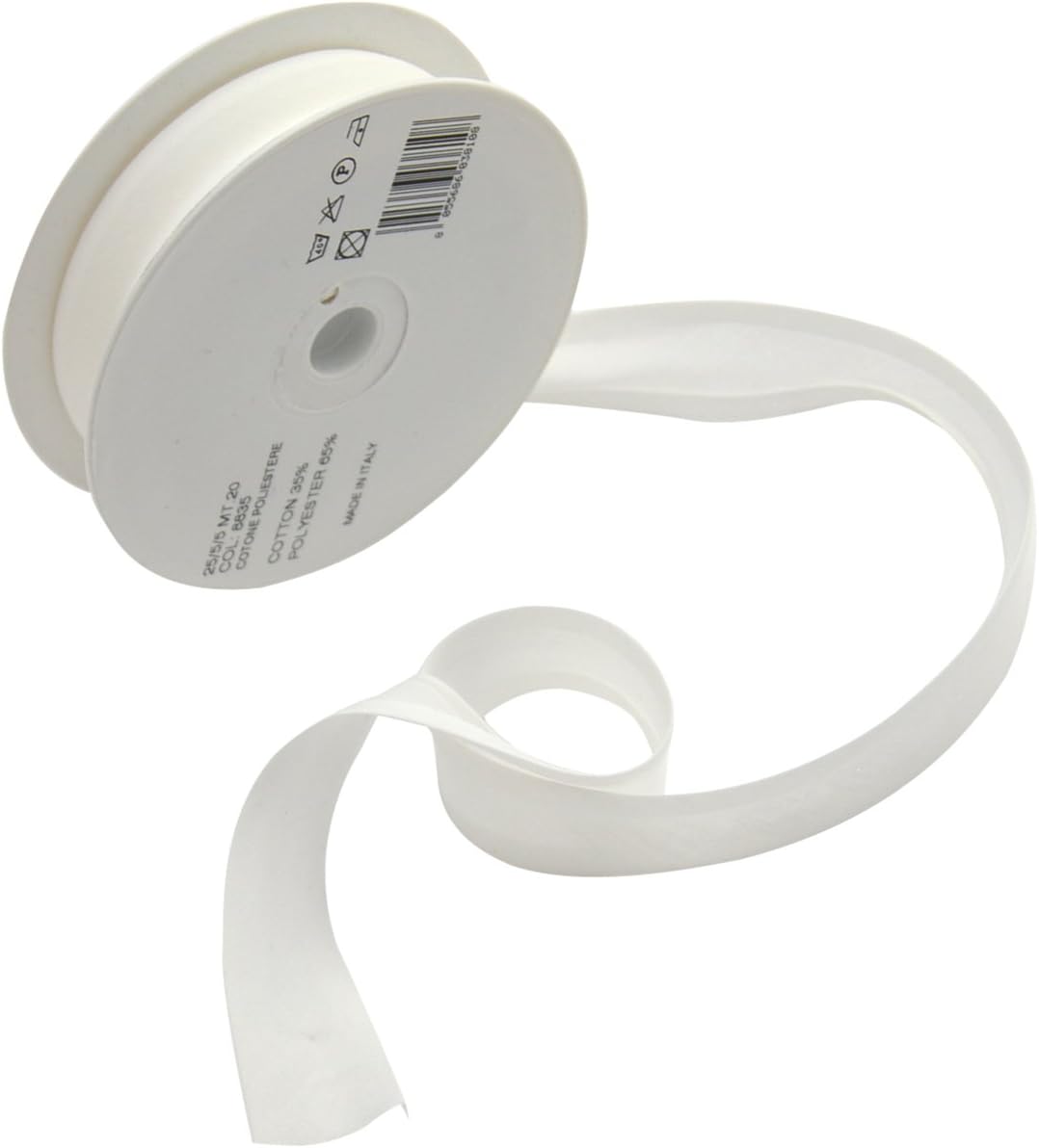 Inastri 25/5/5 mm Bias Binding-Col. 8835-BRIDAL WHITE-20m Roll, Polycotton, Bridal White