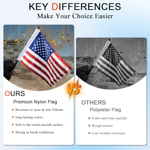 Image of FOVPLUE 15 inch x 11 inch American Flag Kit,Clamp On Motorcycle Flag Pole Mount for Harley Touring Hard Saddlebags,Trunk,Luggage Carrier,car /truck roll-down window,Fits Electra Glide /Road King /Street Glide
