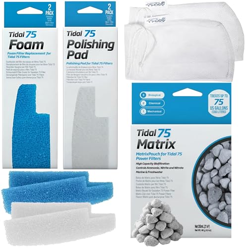 Image of Tidal 75 Filter Maintenance and Replacement Filter Media Kit, Including Gokul Brands Aquarium Filter Media Bags (Tidal 75 Polishing Pads, Foam Filter Sponge, Matrix Bio Media)