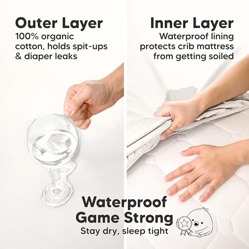 Image of 2-Pack Waterproof Crib Sheets for Boys, Girls, 52x28 Fitted (Soft White) | Organic Cotton Baby Crib Sheets, Toddler Mattress Protector Cover, Washable, Soft & Durable Baby Bedding Essentials