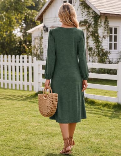 Image of Zeagoo Fall Dresses for Women Long Sleeve Midi Dress Casual A Line Dresses 2026 Pleated Flare Dress with Pockets