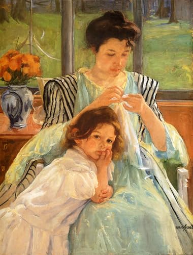 Jeune Mère Cousant Mary Cassatt Grande Toile Murale HD 60x90cm