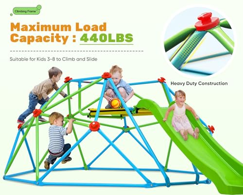 Image of Zupapa Climbing Dome with Slide Max Load 440Lbs, 8FT Jungle Gym Monkey Bar for Backyard, 2 in 1 Outdoor Climbing Frame Toys for Toddlers Playground Set, Geometric Dome Climber for Kids Age 3-8