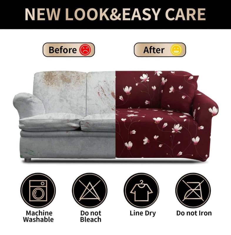 Image of HK Printed 5 Seater Sofa Cover Big Elasticity Cover Stretch Universal Sofa Slipcover 5 Seater (3 Seater Size 185-230cm and 1 Seater Size 90-145cm)