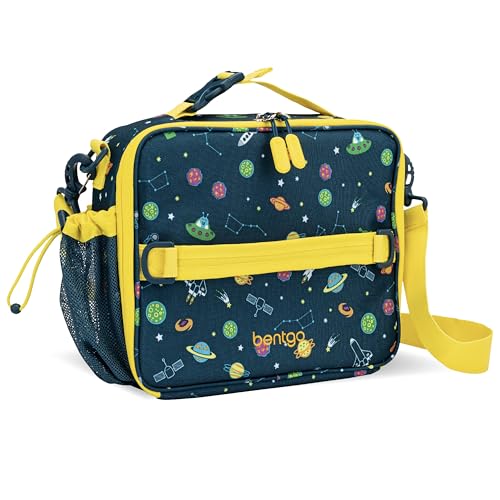 Bentgo Kids Lunch Bag - Durable, Double-Insulated Lunch Bag for Kids 3+; Holds Lunch Box, Water Bottle, & Snacks; Easy-Clean Water-Resistant Fabric & Multiple Zippered Pockets (Space)
