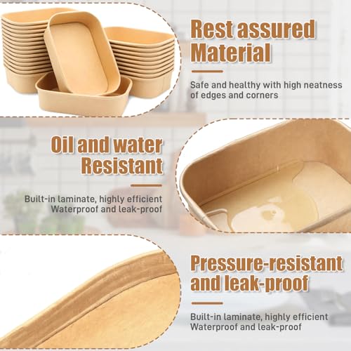 La Llareta 25 Stücke Papierbox zum Mitnehmen, Kraftpapier Take Away Box, Lunchbox aus Kraftpapier, Wasser und Ölbeständig, für Essen zum Mitnehmen, Arbeitsessen, Reisen, 500ml (Braun)