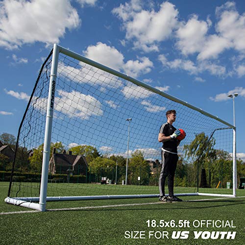 QuickPlay PRO Match-Fold Portable Soccer Goal 18.5x6.5' with Carry Bag [Single Goal] Quick Setup Folding Soccer Goal for Clubs, Coaches & The Best Home Soccer Goal on The Market