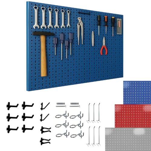 Crisalide® Panel portaherramientas perforado porta herramientas, estante organización taller, garaje, tienda, 50 x 100 cm, estante con ganchos surtidos (azul)