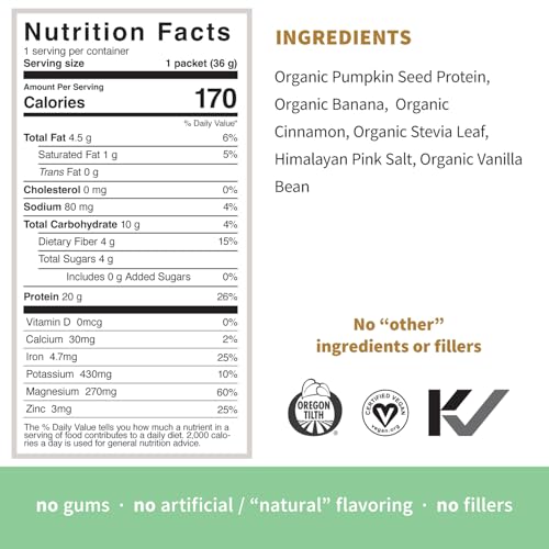 Image of Sprout Living Organic Pumpkin Seed Protein Powder, Vanilla Flavor, 20 Grams of Plant Based Organic Protein Powder Without Sweeteners, Non-GMO, Dairy Free, Vegan, Gluten Free (1 Pound, 13 Servings)