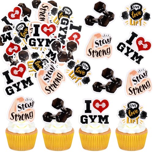 Blumomon - Blumomon 40Stück Vorgeschnittene Essbare Gym Kuchen Dekoration Hantel Papier Tasse Kuchen Dekoration Fitness Thema Geburtstagsfeier Zubehör