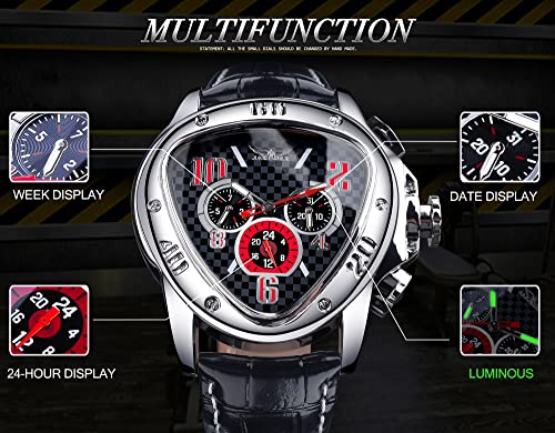 Image of Winner Fashion Mechanical Wrist Watch Triangle Racing Dial, Waterproof Golden Skeleton Dial Automatic Movement Leather Design Mechanical Watch for Men