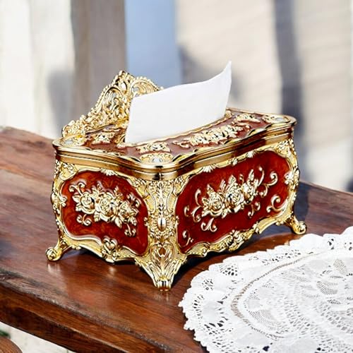 Image of Napkin Holder for Dining Table - Tabletop Napkin Dispenser, Tissue Paper Container for Kitchen, Home, Office, Restaurant (Red-Gold)