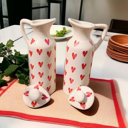 Image of MALAIKAH Ceramic Oil Dispenser Heart Pack of 2 for Kitchen, Dining, Gifting, Home & Kitchen Decor