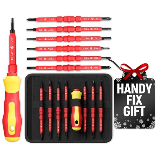 14 Tips Multi Bit Screw Driver Kit - Christmas Screwdriver Set for Various Uses, Versatile Head Types (Crosshead, Slotted, 6-Point, Square, Hexagonal), Magnetic Tips & Insulated Cover, Convenient Case