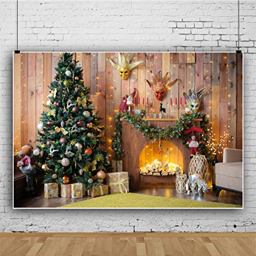 YongFoto 10x6.5ft Photography Backdrop Christmas tree Gift Fireplace Carnival Mask Sofa Cadel Carpet Interior Xmas Photo Background Backdrops Photography Party Adults Portrait Photo Studio Props - Image 4