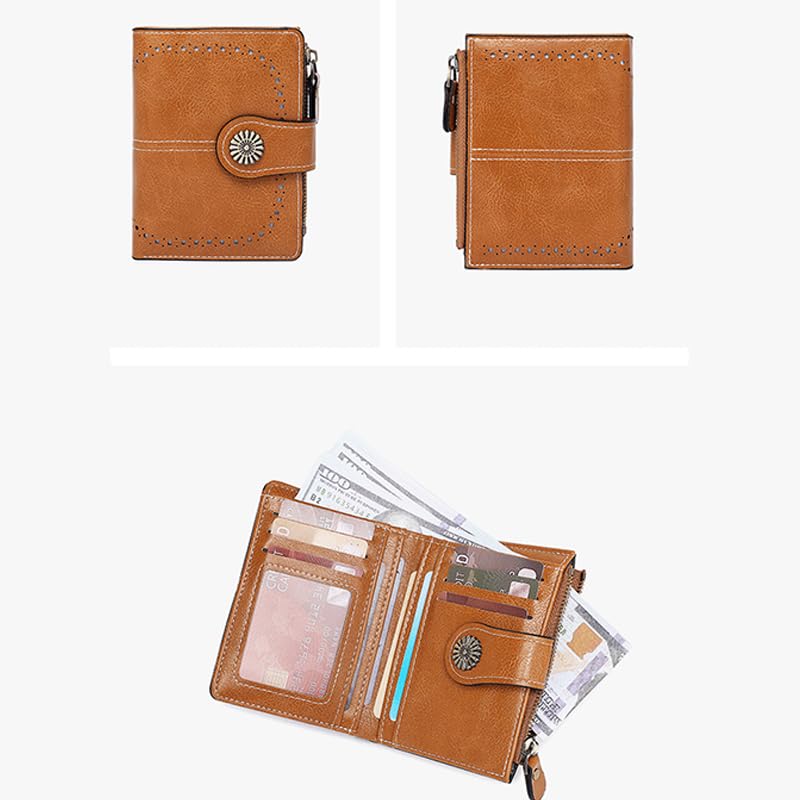 Small RFID Blocking Wallet for Women – Compact Leather Bifold Credit Card Holder with Zipper Pocket2